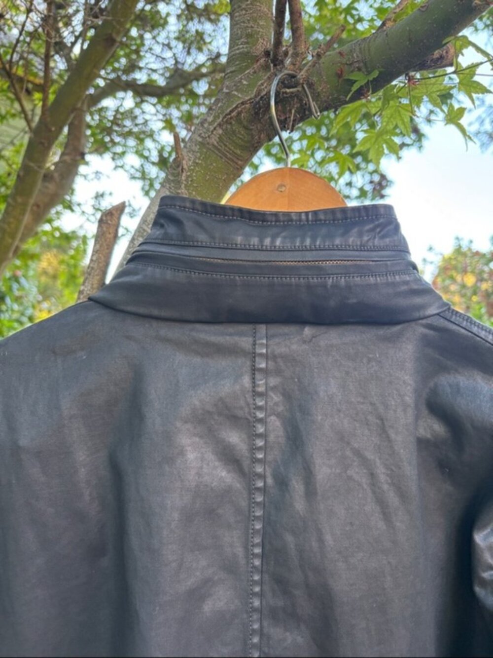 [New] Eileen Fisher (M) Black Waxed Organic Cotton Stretch Twill Hooded Jacket - Picture 8 of 12
